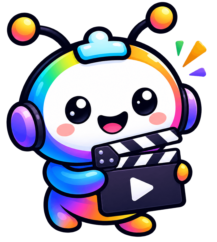 Mascota de Turnix Creators sosteniendo una claqueta de video